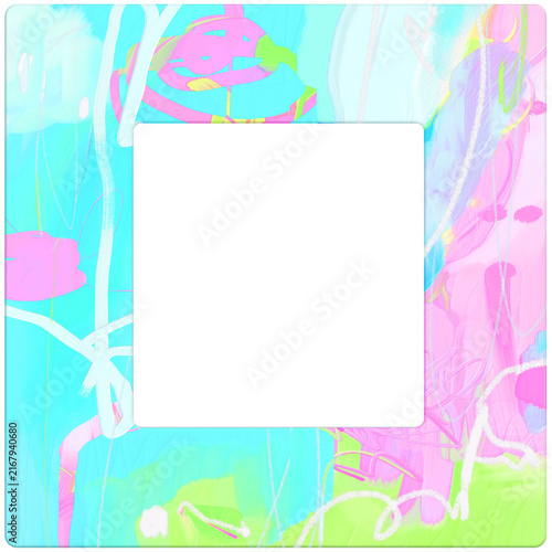 Abstract colorful pastel paint frame abstract background template with copy space. Playful elements and textured.