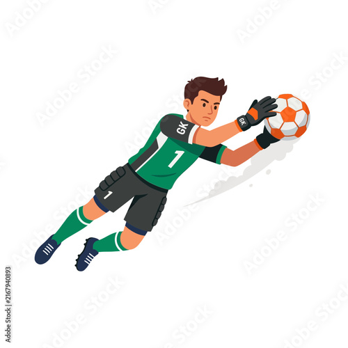 Soccer goalkeeper diving to save the ball in a professional football match