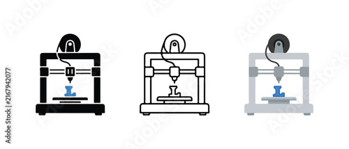 3D printer icons showing various stages of printing process with transparent background