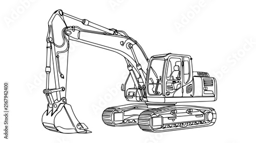Excavator Outline Drawing Isolated on Transparent Background