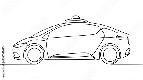 Autonomous Car Line Art Icon, Self-Driving Vehicle, Isolated