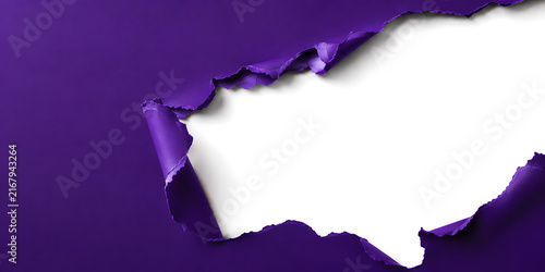 Torn purple paper background revealing white center with background abstract creative paperwork material promotion template
