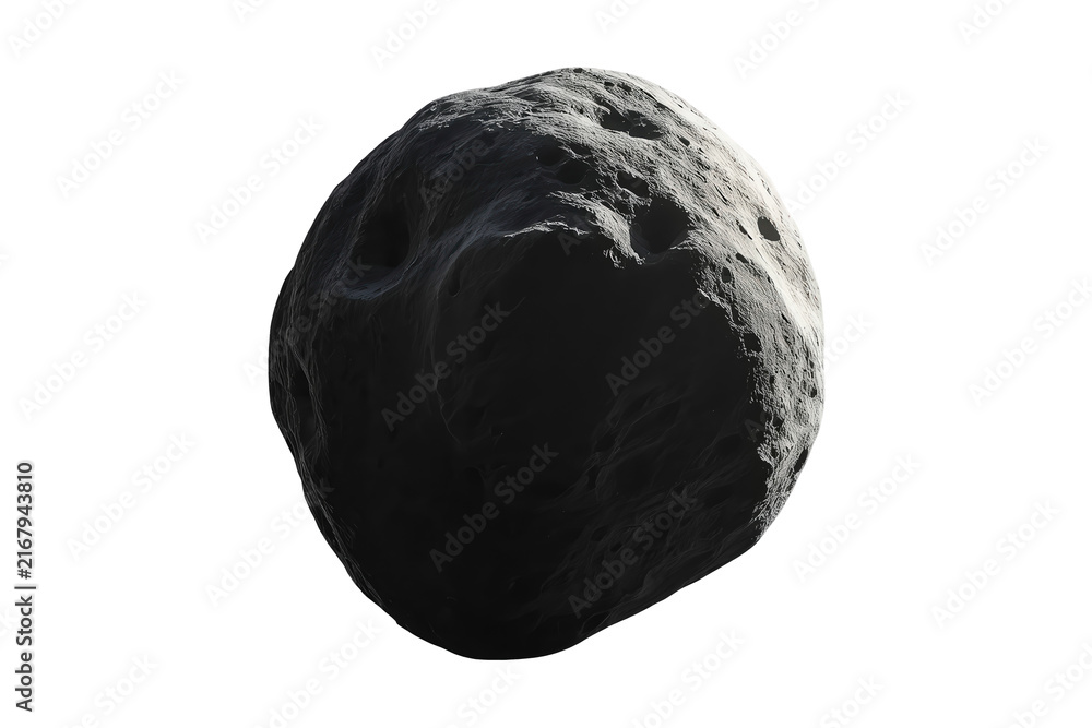 Fototapeta premium Dark irregular asteroid rock with cratered surface