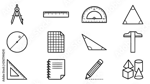 Geometry Math Tools Icons Set Isolated Transparent Background Vector