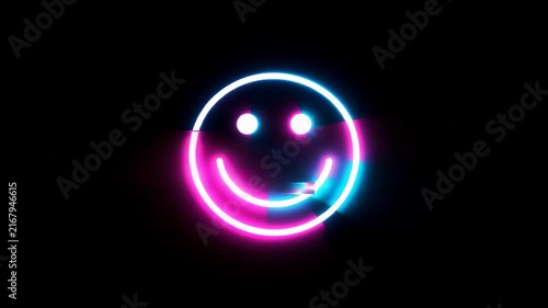 Blue and Pink Neon Happy Face Icon