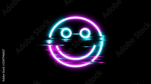 Glowing Neon Smiley Face on Black Background