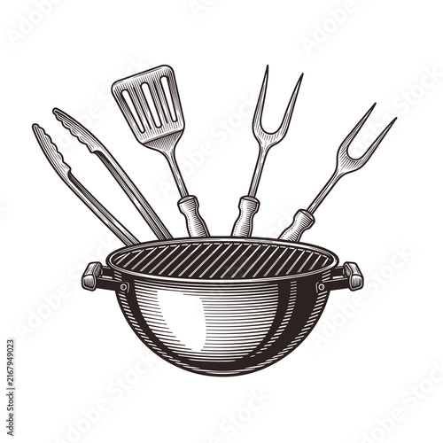 Vintage Style BBQ Grill with Crossed Cooking Tools