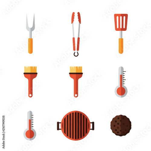 Simple Flat Icons of BBQ Grilling Equipment