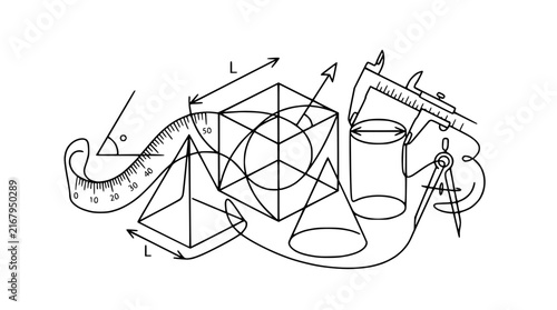 Geometric Shapes and Measuring Tools - Math, Science, Engineering Concept