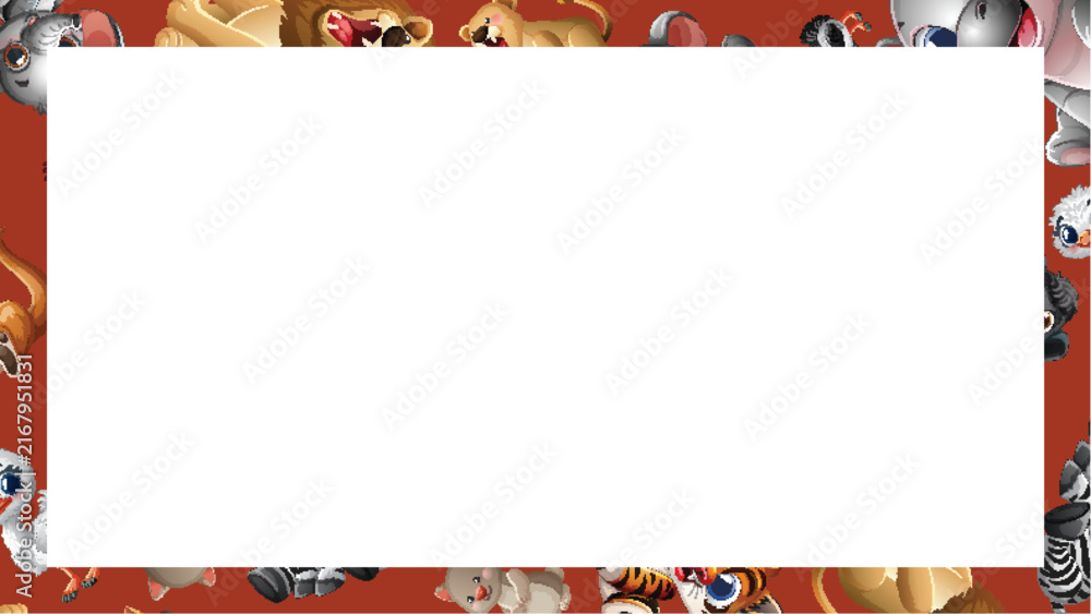 Naklejka premium Cartoon Safari Animal Border with Central White Copy Space