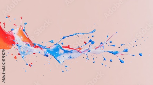 Vibrant Paint Splashes on Pink Background.