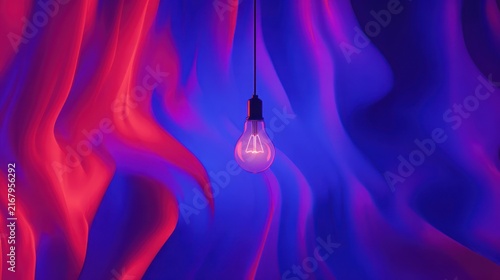 Vibrant Light Bulb Hanging from Ceiling.
