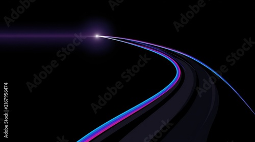 Vibrant Neon Light Trails on Highway at Night.