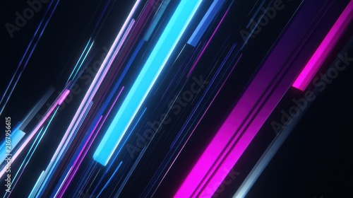Vibrant Neon Lights in Dark Space.