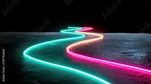 Vibrant Neon Lights in Dark Space.