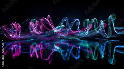 Vibrant Neon Lights Reflection on Water Surface.