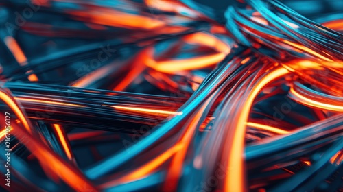 Vibrant Orange and Blue Fiber Optic Cables.