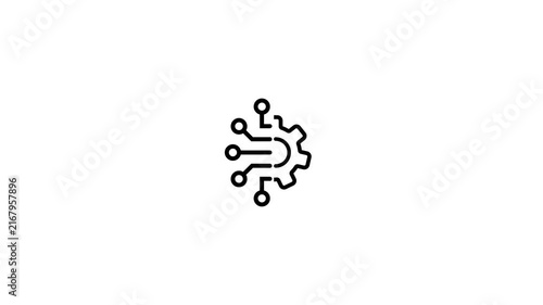 Circuit board gear icon animation on white background representing digital industrial automation.