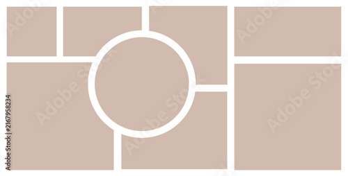 Flexible montage gallery layout with multiple photo frames arranged in a balanced grid, perfect for storytelling, presentations, and scrapbook designs.