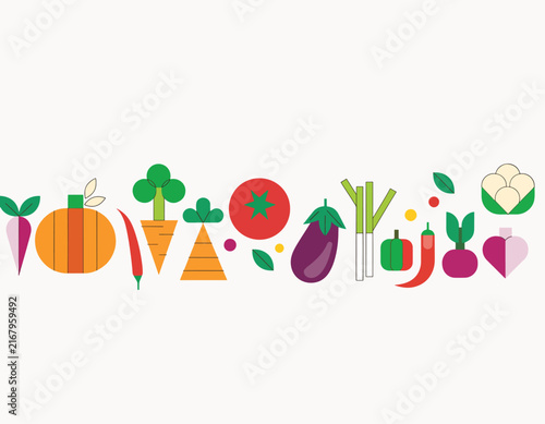 Colorful collection of fresh fruits and vegetables illustration.