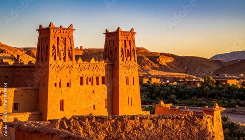 Ancient Desert Fortress at Sunset Hour.
