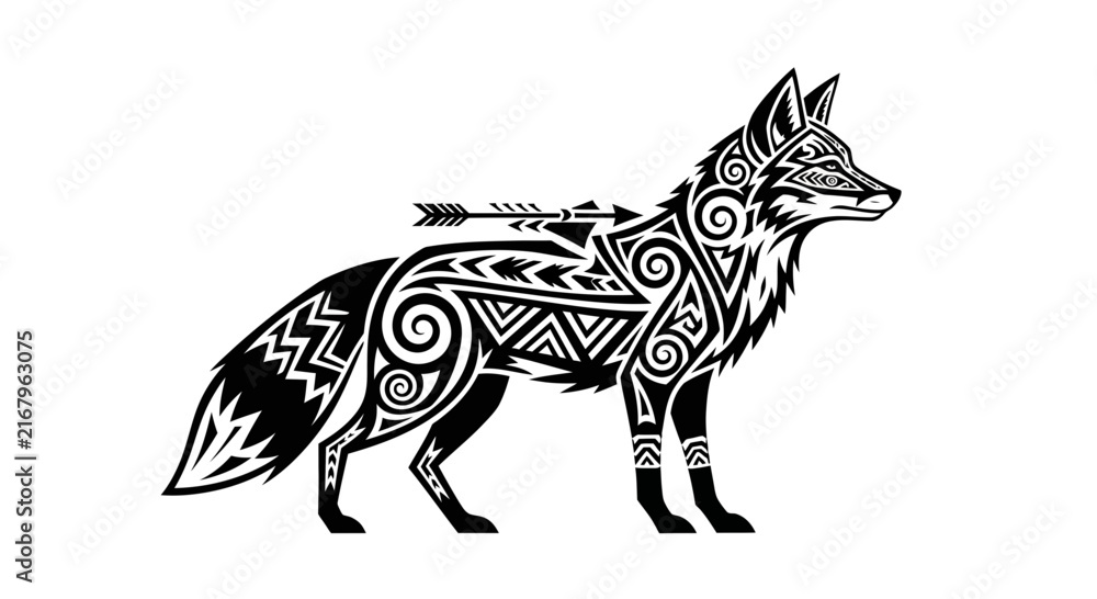 Obraz premium Black and white tribal fox design.