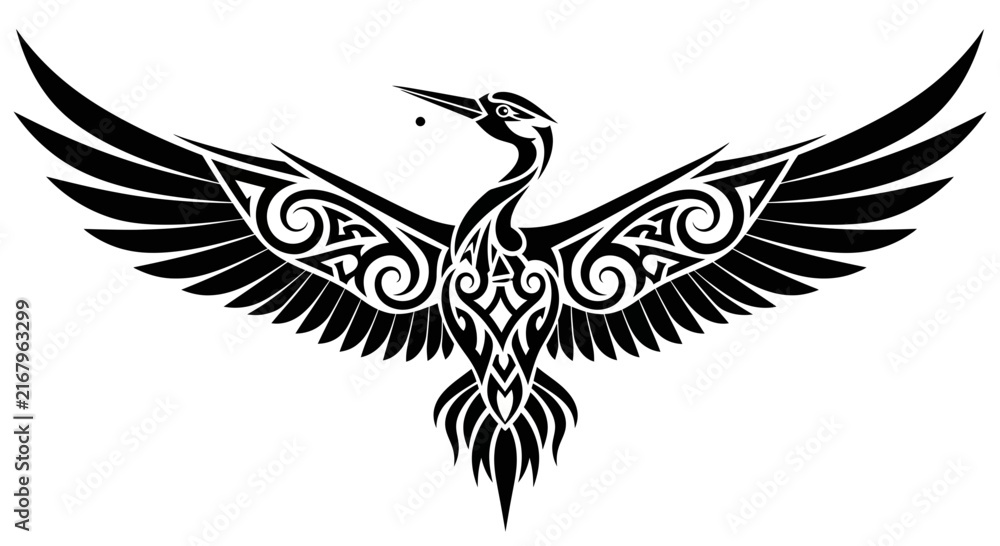 Fototapeta premium Black and white heron bird design.