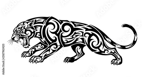 Tribal Tattooed Panther Illustration Design.
