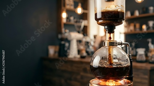 Professional Siphon Coffee Maker Brewing Fresh Coffee in a Cozy Cafe
