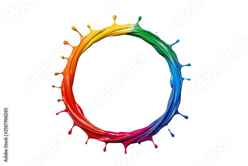 Circular rainbow paint splash ring with colorful droplets