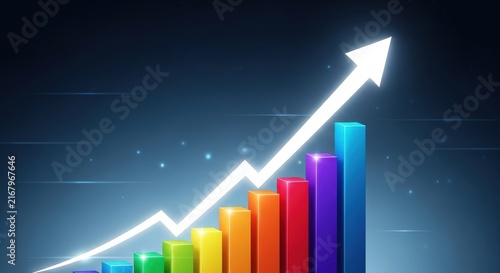 Abstract 3 d bar chart with glowing bars and grid background, graph