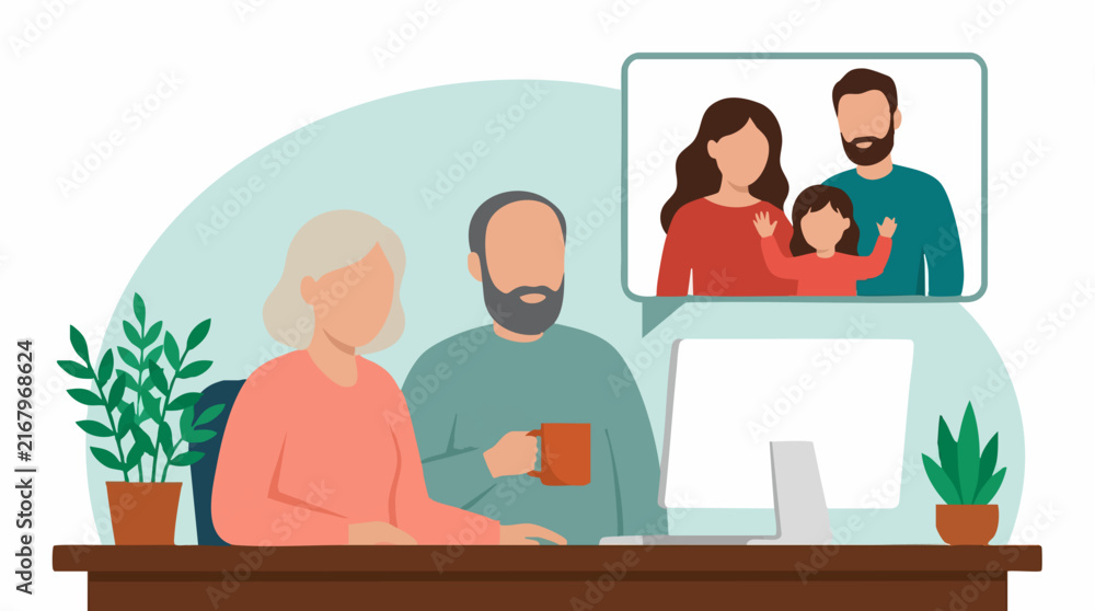 Fototapeta premium Grandparents having a video call with their family and grandchild