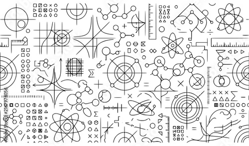 Abstract Mathematics Science Line Art Educational Background Black White Vector