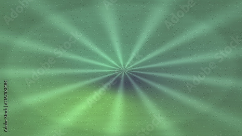 Abstract radiant light emanating from a central point across a textured green and blue gradient surface creating a luminous and energetic visual effect perfect for digital design concepts and