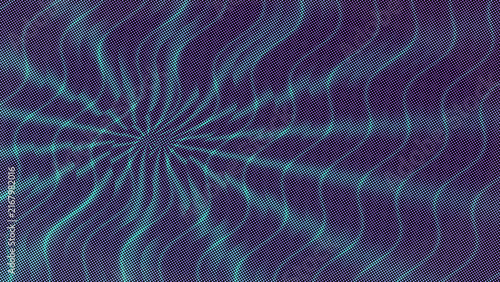 Abstract swirling light patterns create a hypnotic vortex effect with glowing teal lines radiating from a central point against a dark purple canvas conveying motion and energy in a visually