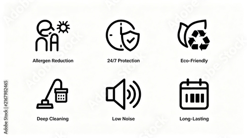 Simplified functional icon for mite removal appliances, deep mite removal, efficient and long-lasting protection of fabric safety, showcasing the selling points of mite removal equipment in e-commerce