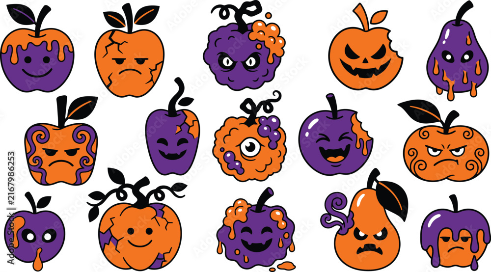 Fototapeta premium A delightful collection of spooky colorful and creatively decorated halloween apples for a festive autumn celebration