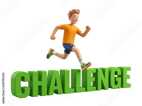 Man running with challenge text background