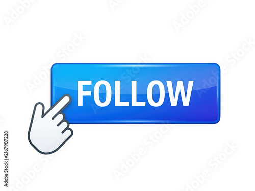 Hand clicking follow button on screen
