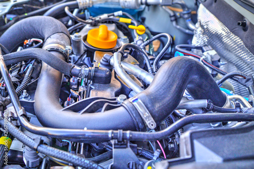 Obraz w ramie Modern car engine background close up view