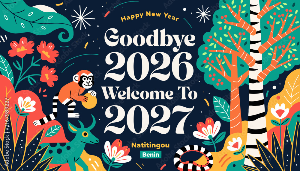 Naklejka premium New Year Celebration, Happy New Year 2027, Goodbye 2026