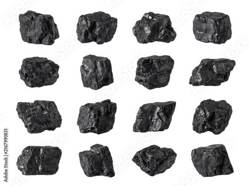 Картината върху платно Set of coal chunks isolated on white background