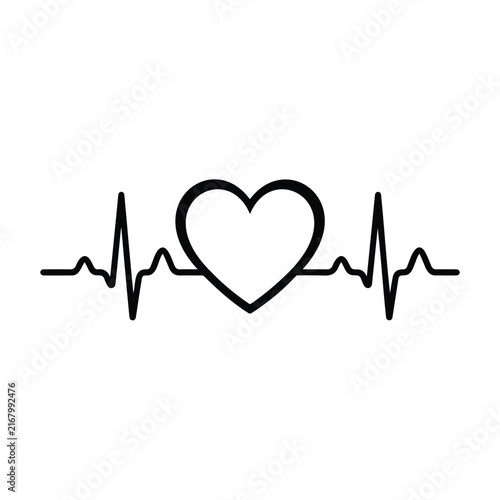 Heartbeat pulse line with heart shape outline symbol for medical health and cardiac care.