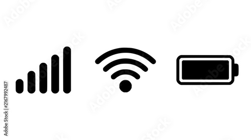 Icon set with signal bars, Wi-Fi symbol, and battery indicator featuring connectivity, power, and technology with network and energy