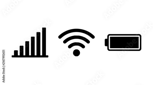 Tech icons set with signal bars, wifi symbol, and battery icon featuring connectivity, power, network, technology with communication and charging