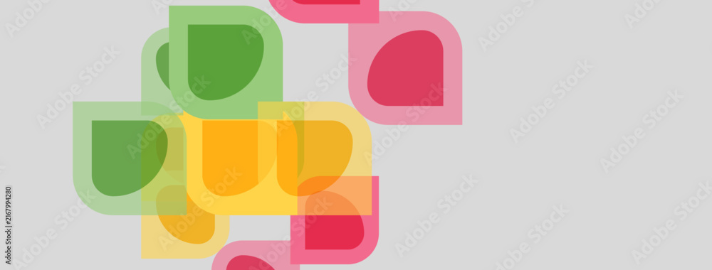 Fototapeta premium Abstract shapes overlap, creating vibrant color blends. Soft hues dominate neutral background. Modern design elements present.