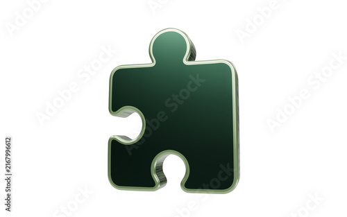 фотографія Puzzle Piece Solution: A single, dark green puzzle piece stands ready to connect, symbolizing problem-solving, integration, and the completion of a complex whole
