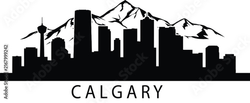 Принти на полотні Black and white of calgary skyline with mountains and cityscape