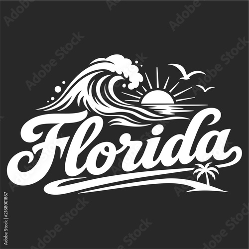 Florida TropFlorida Surfing Paradise with Ocean Waves, Tropical Sunset, Palm Trees, and Relaxed Coastal Beach Spirit

36 Keywordsical Vintage Logo...