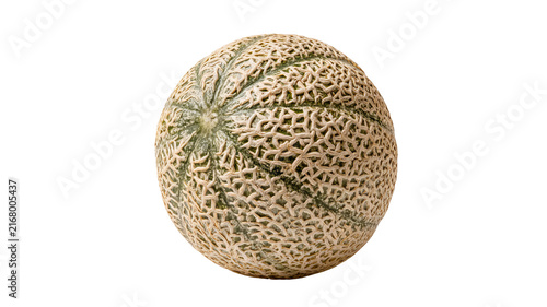 Whole muskmelon with detailed netted rind and realistic fresh texture, isolated PNG on transparent background